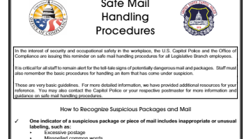 Cover Page Of The Capitol Police / Office of Compliance Joint Special Edition: Safe Mail Handling Procedures PDF