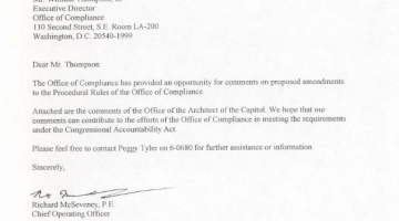 Cover Page Of The Office of the Architect of the Capitol: Comments Regarding Notice of Proposed Amendment to the Procedural Rules - October 7, 2003 PDF