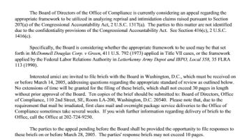 Cover Page Of The Notice and Invitation to File Amicus Curiae Briefs Regarding the Appropriate Framework to Utilize in Analyzing Reprisal and Initimidation Claims (January 14, 2005) PDF