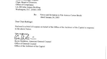 Cover Page Of The Amicus Curae Brief by the Office of the Architect of the Capitol - Re: January 24, 2005 Notice and Invitation to File Amicus Curae Briefs PDF