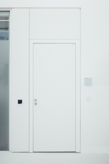 a closed door in an office space