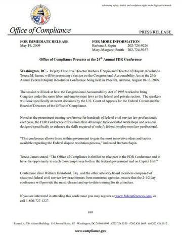 Cover Page of the Office of Compliance Presents at the 24th Annual FDR Conference pdf