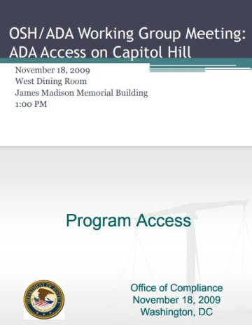 Cover Page of the OSH/ADA Working Group Meeting: ADA Access on Capitol Hill pdf