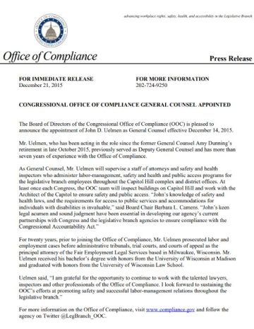 Cover Page of the Congressional Office of Compliance General Counsel Appointed pdf