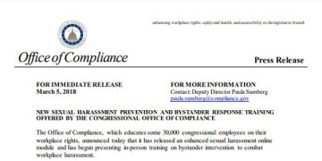 Featured Image Of The New Sexual Harassment Prevention and Bystander Response Training Offered by the Congressional Office of Compliance PDF