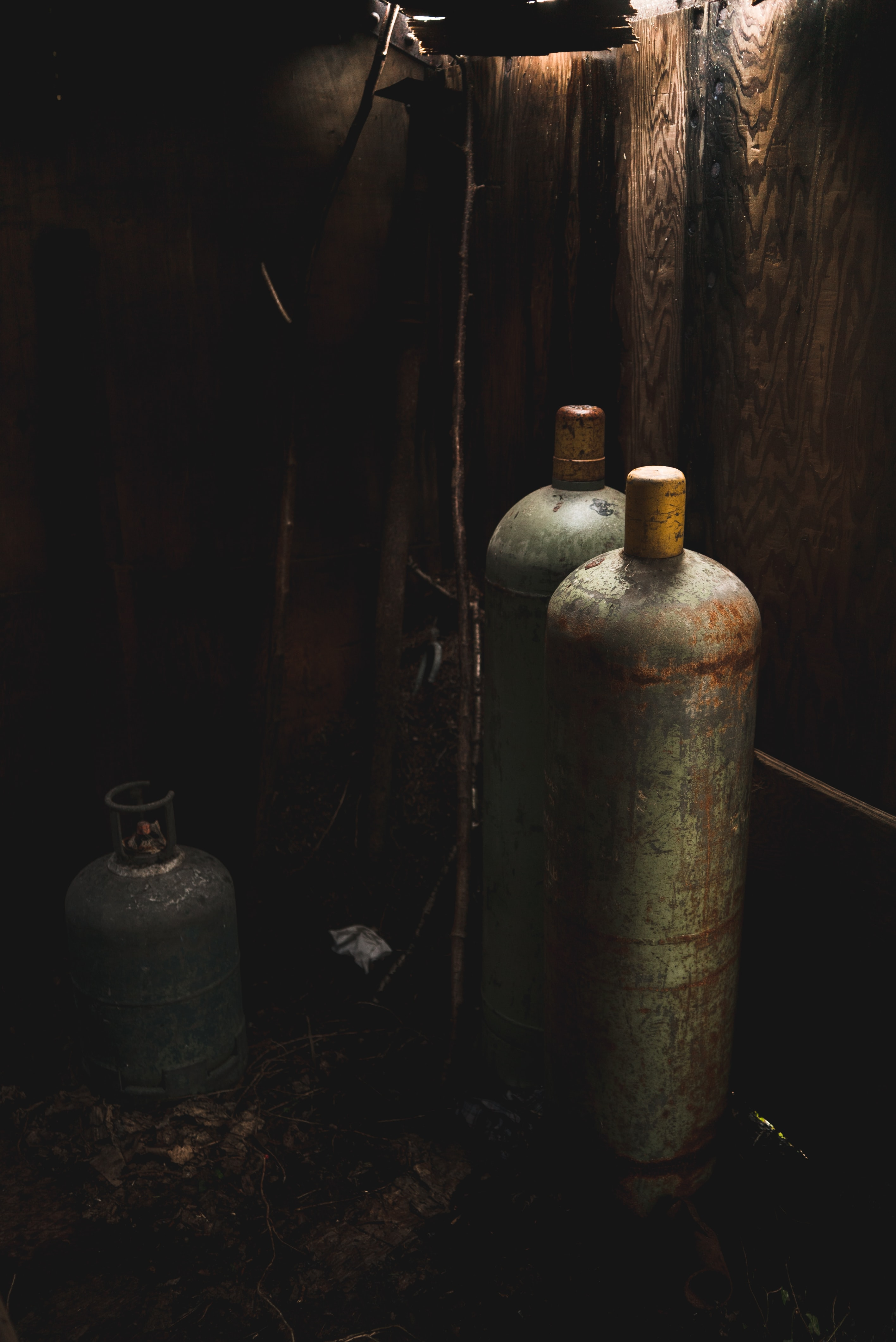 gas cylinders in a dark room