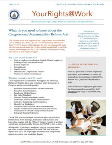 Cover Page Of The Compliance At Work Your Rights At Work What Do You Need To Know About The Congressional Accountability Reform Act PDF