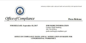 Featured Image of the Office of Compliance Issues Annual Notification of Rights for Congressional Workforce PDF