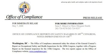 Featured Image of the Office of Compliance Reports on Safety Hazards in 109th Congress, Notes Improvements in 110th PDF