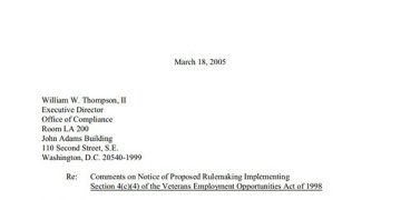 Featured Image of the Office of Senate Chief Counsel for Employment: Comments on Notice of Proposed Rulemaking Implementing Sec. 4(c)(4) of the Veterans Employment Opportunities Act of 1998