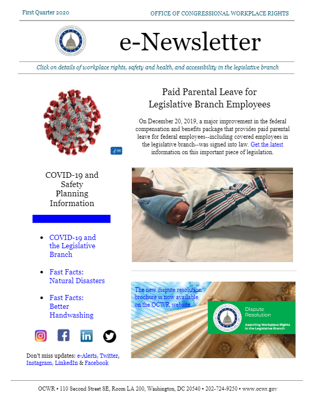 Cover Page of the e-Newsletter - First Quarter 2020 - Paid parental leave for Legislative Branch employees pdf