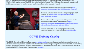 Cover Page of the PDF e-Newsletter - Second Quarter 2021 - OCWR Inspections on Campus | OCWR Training Catalog pdf