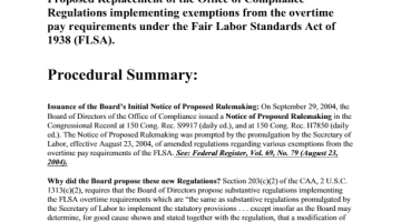 Cover Page Of The Notice of Adoption of Substantive Regulations, and Submission for Congressional Approval - Proposed Replacement of the Office of Compliance Regulations implementing exemptions from the overtime pay requirements under the Fair Labor Standards Act of 1938 (FLSA) PDF